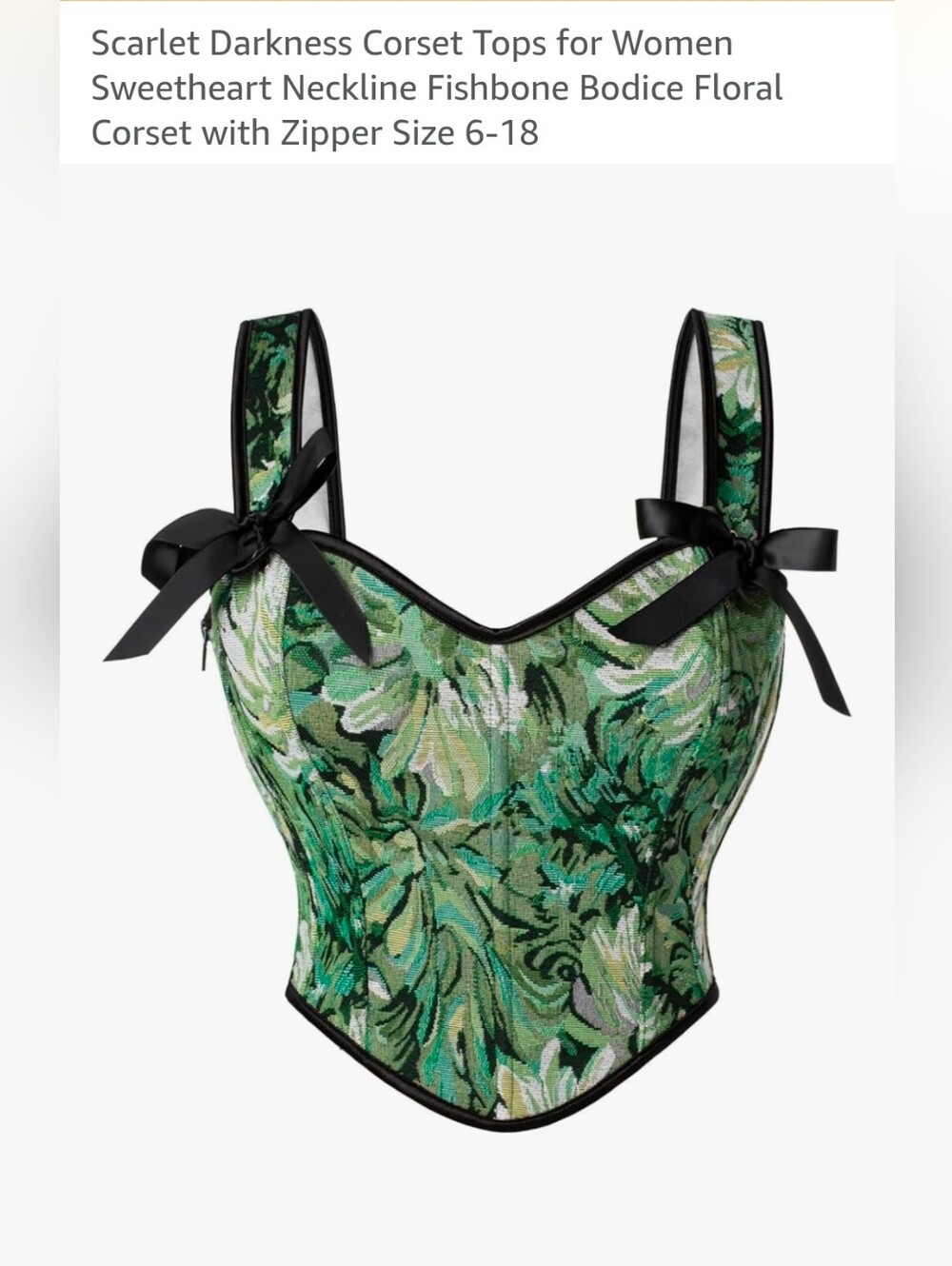 Scarlet Darkness Women's Green Floral Corset Top with Black Trim